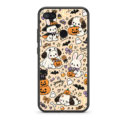 Θήκη Xiaomi Mi 8 Lite Halloween Puppies and Friends on Cream από τη Smartfits με σχέδιο στο πίσω μέρος και μαύρο περίβλημα | Xiaomi Mi 8 Lite Halloween Puppies and Friends on Cream case with colorful back and black bezels