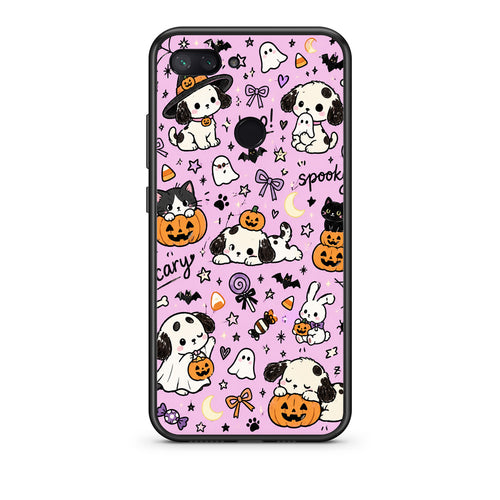 Θήκη Xiaomi Mi 8 Lite Halloween Puppies and Friends on Lilac από τη Smartfits με σχέδιο στο πίσω μέρος και μαύρο περίβλημα | Xiaomi Mi 8 Lite Halloween Puppies and Friends on Lilac case with colorful back and black bezels