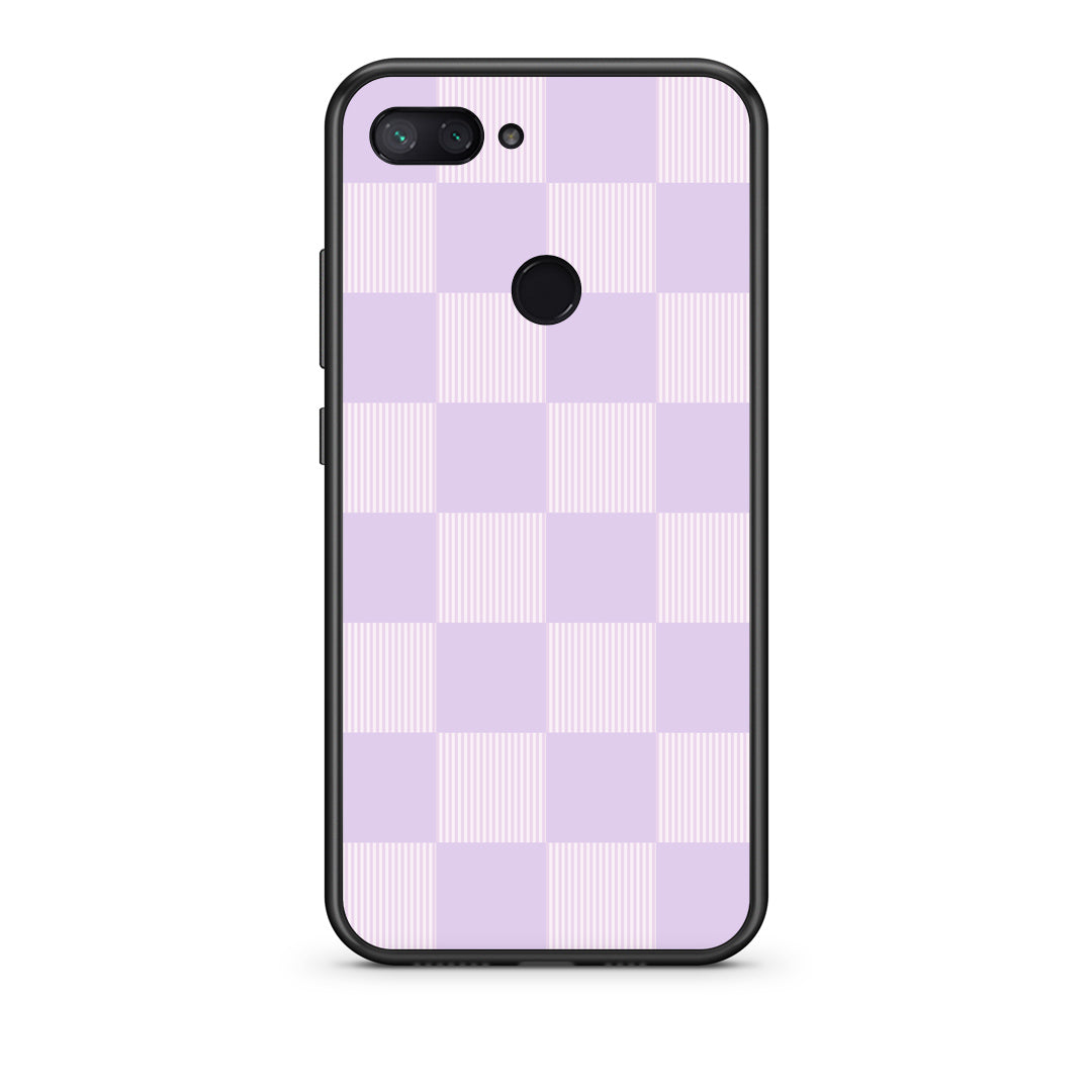 Θήκη Xiaomi Mi 8 Lite Lilac and Cream Striped Checks από τη Smartfits με σχέδιο στο πίσω μέρος και μαύρο περίβλημα | Xiaomi Mi 8 Lite Lilac and Cream Striped Checks case with colorful back and black bezels