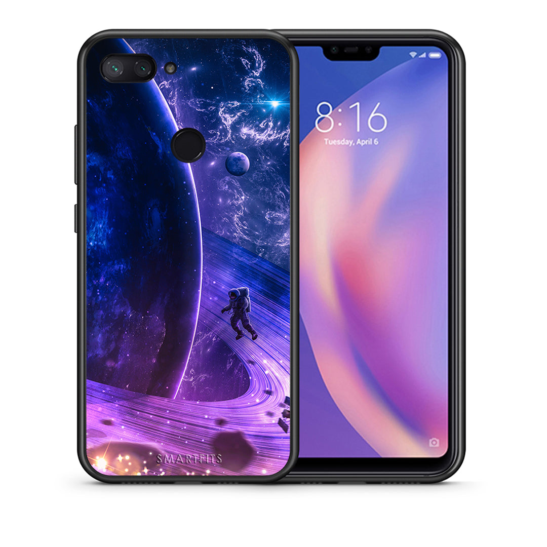 Θήκη Xiaomi Mi 8 Lite Lost Astronaut από τη Smartfits με σχέδιο στο πίσω μέρος και μαύρο περίβλημα | Xiaomi Mi 8 Lite Lost Astronaut case with colorful back and black bezels