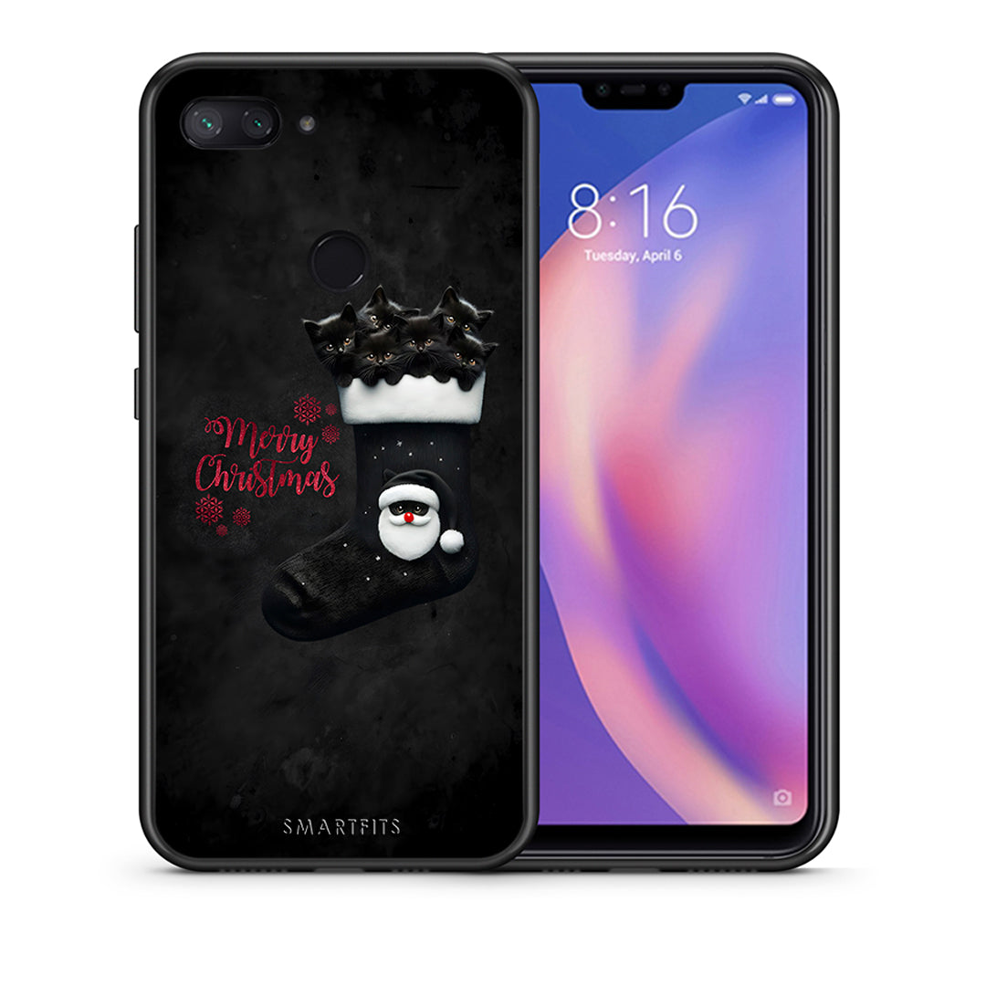 Θήκη Xiaomi Mi 8 Lite Merry Cat Christmas από τη Smartfits με σχέδιο στο πίσω μέρος και μαύρο περίβλημα | Xiaomi Mi 8 Lite Merry Cat Christmas case with colorful back and black bezels