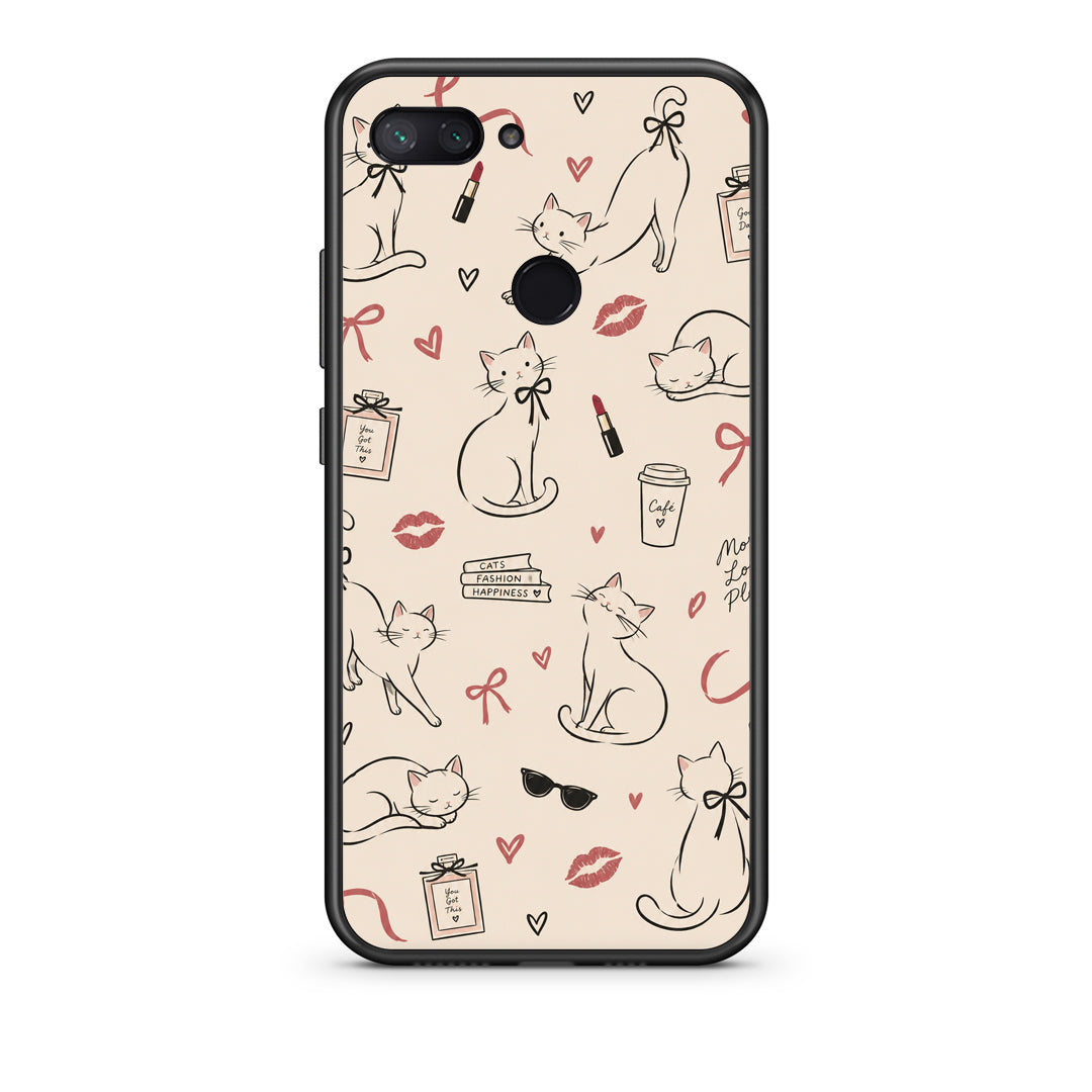 Θήκη Xiaomi Mi 8 Lite Minimal Cat and Fashion Doodles on Cream από τη Smartfits με σχέδιο στο πίσω μέρος και μαύρο περίβλημα | Xiaomi Mi 8 Lite Minimal Cat and Fashion Doodles on Cream case with colorful back and black bezels