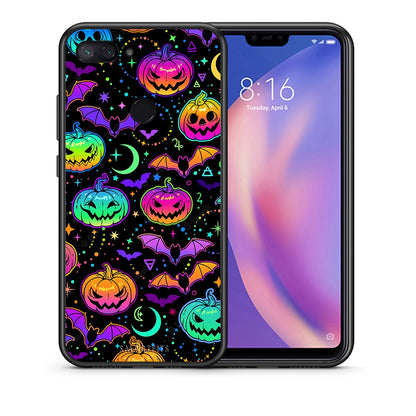 Θήκη Xiaomi Mi 8 Lite Neon Halloween από τη Smartfits με σχέδιο στο πίσω μέρος και μαύρο περίβλημα | Xiaomi Mi 8 Lite Neon Halloween case with colorful back and black bezels