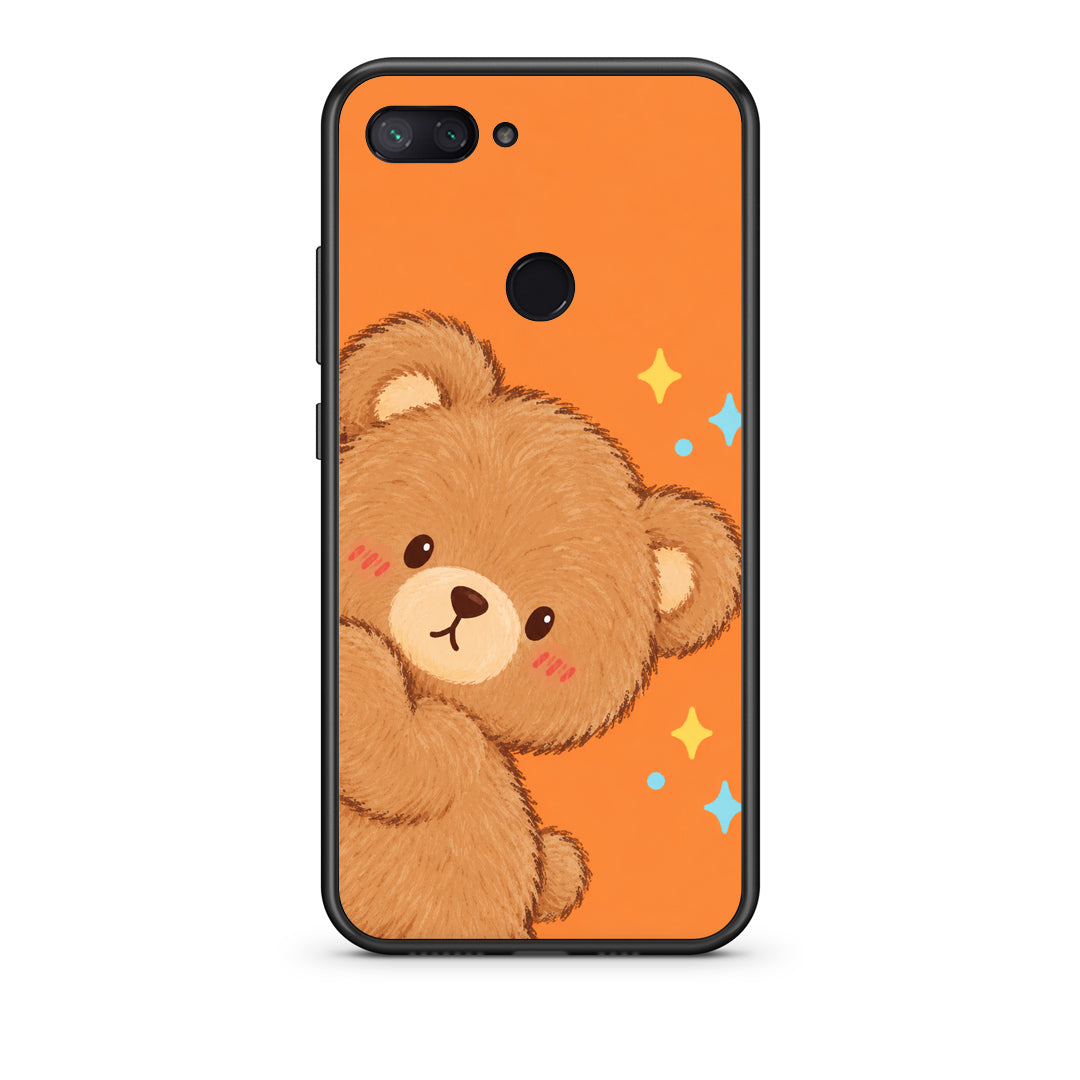 Θήκη Xiaomi Mi 8 Lite Peekaboo Teddy on Orange από τη Smartfits με σχέδιο στο πίσω μέρος και μαύρο περίβλημα | Xiaomi Mi 8 Lite Peekaboo Teddy on Orange case with colorful back and black bezels