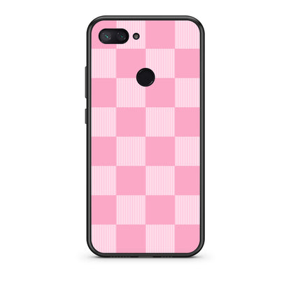 Θήκη Xiaomi Mi 8 Lite Pink and White Striped Checks από τη Smartfits με σχέδιο στο πίσω μέρος και μαύρο περίβλημα | Xiaomi Mi 8 Lite Pink and White Striped Checks case with colorful back and black bezels
