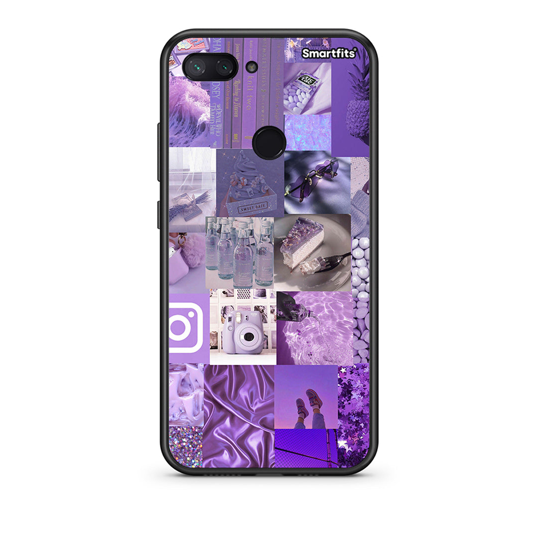 Xiaomi Mi 8 Lite Purple Aesthetic Collage θήκη από τη Smartfits με σχέδιο στο πίσω μέρος και μαύρο περίβλημα | Smartphone case with colorful back and black bezels by Smartfits