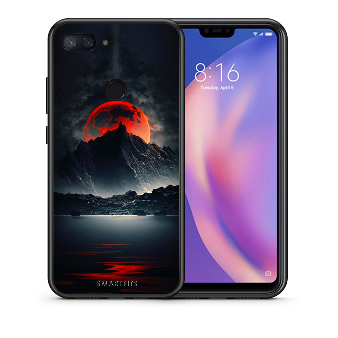 Θήκη Xiaomi Mi 8 Lite Red Full Moon από τη Smartfits με σχέδιο στο πίσω μέρος και μαύρο περίβλημα | Xiaomi Mi 8 Lite Red Full Moon case with colorful back and black bezels