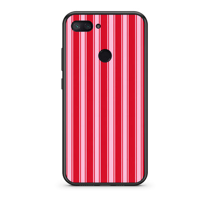 Θήκη Xiaomi Mi 8 Lite Red and Pink Vertical Pinstripes από τη Smartfits με σχέδιο στο πίσω μέρος και μαύρο περίβλημα | Xiaomi Mi 8 Lite Red and Pink Vertical Pinstripes case with colorful back and black bezels