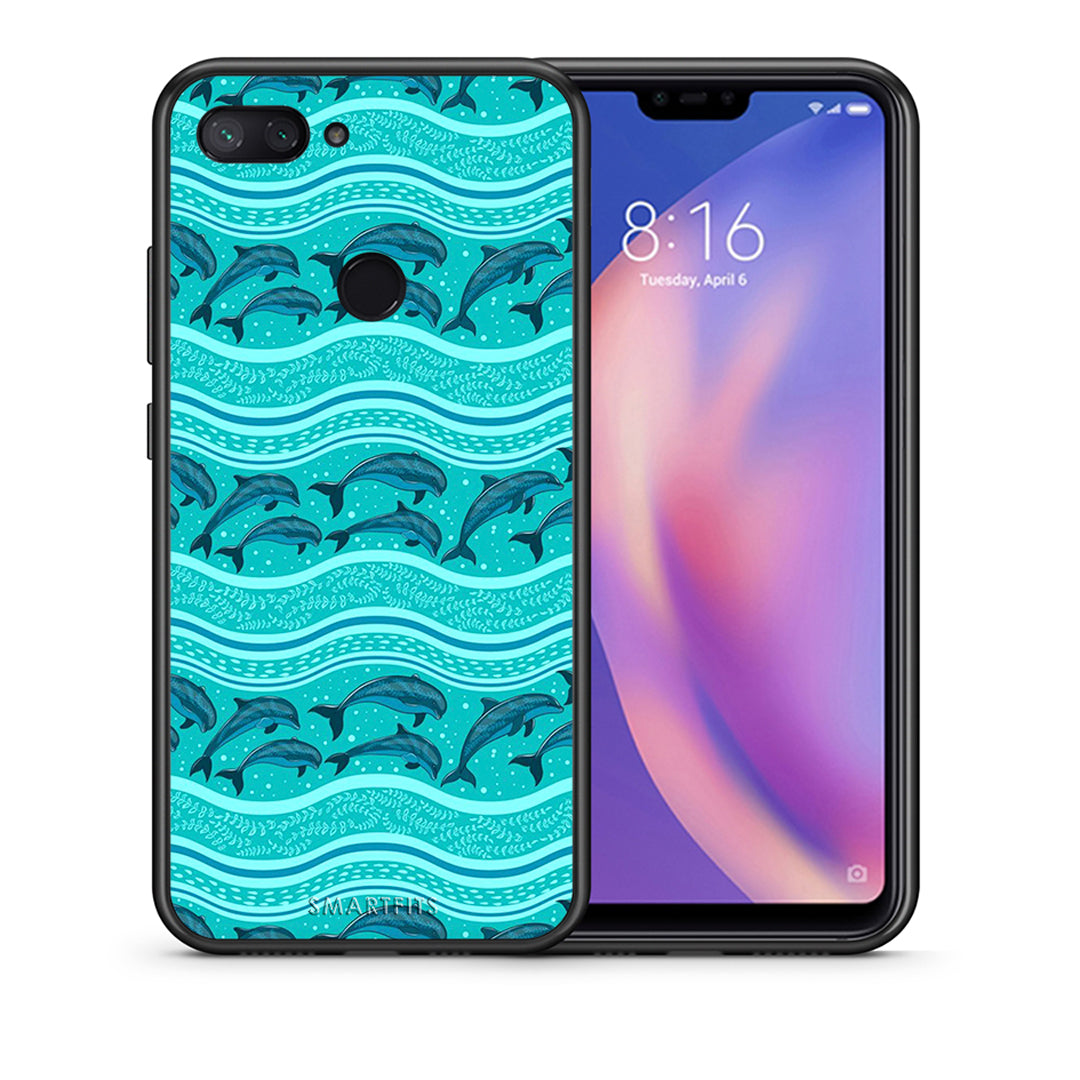 Θήκη Xiaomi Mi 8 Lite Swimming Dolphins από τη Smartfits με σχέδιο στο πίσω μέρος και μαύρο περίβλημα | Xiaomi Mi 8 Lite Swimming Dolphins case with colorful back and black bezels