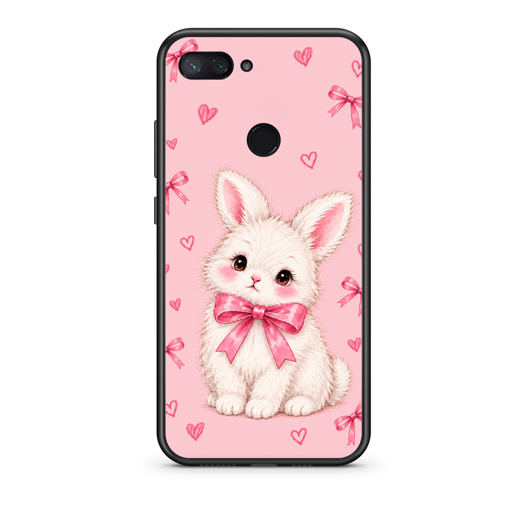Θήκη Xiaomi Mi 8 Lite White Bunny and Pink Bows από τη Smartfits με σχέδιο στο πίσω μέρος και μαύρο περίβλημα | Xiaomi Mi 8 Lite White Bunny and Pink Bows case with colorful back and black bezels