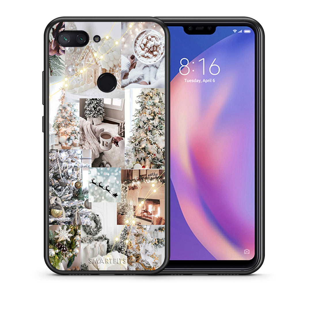 Θήκη Xiaomi Mi 8 Lite White Christmas από τη Smartfits με σχέδιο στο πίσω μέρος και μαύρο περίβλημα | Xiaomi Mi 8 Lite White Christmas case with colorful back and black bezels