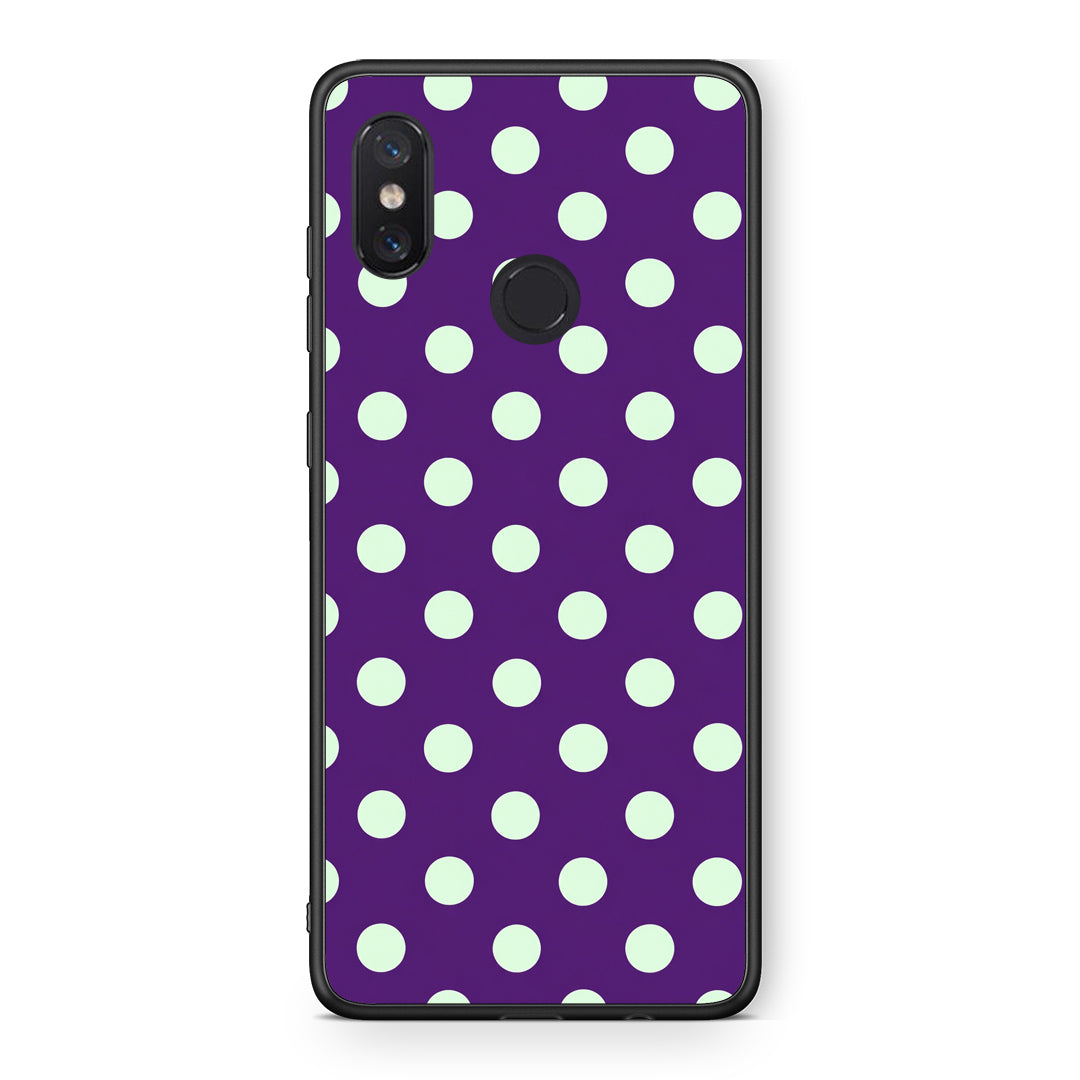 Θήκη Xiaomi Mi 8 Mint Polka Dots on Purple από τη Smartfits με σχέδιο στο πίσω μέρος και μαύρο περίβλημα | Xiaomi Mi 8 Mint Polka Dots on Purple case with colorful back and black bezels