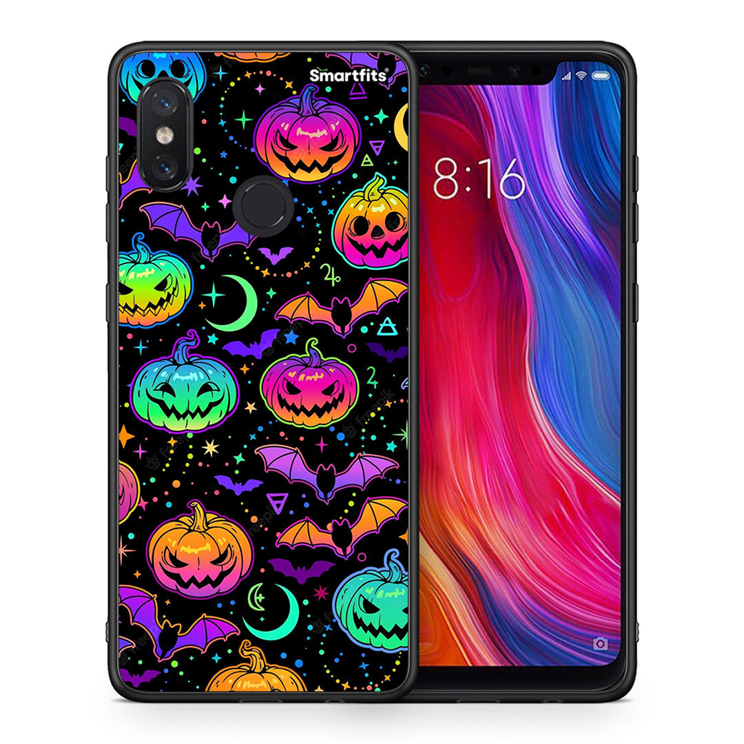Θήκη Xiaomi Mi 8 Neon Halloween από τη Smartfits με σχέδιο στο πίσω μέρος και μαύρο περίβλημα | Xiaomi Mi 8 Neon Halloween case with colorful back and black bezels