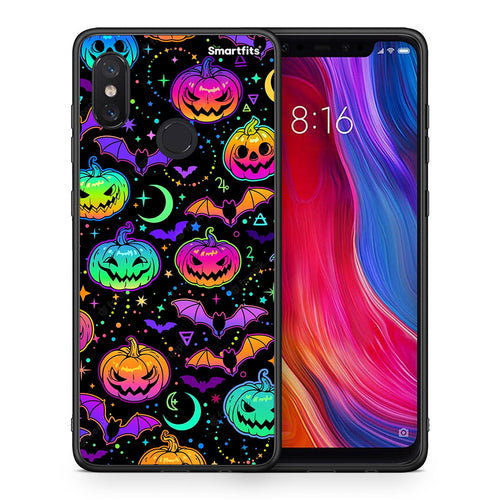 Θήκη Xiaomi Mi 8 Neon Halloween από τη Smartfits με σχέδιο στο πίσω μέρος και μαύρο περίβλημα | Xiaomi Mi 8 Neon Halloween case with colorful back and black bezels
