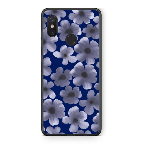 Θήκη Xiaomi Mi 8 Pale Blue Flowers on Navy από τη Smartfits με σχέδιο στο πίσω μέρος και μαύρο περίβλημα | Xiaomi Mi 8 Pale Blue Flowers on Navy case with colorful back and black bezels