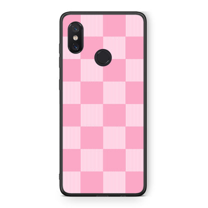 Θήκη Xiaomi Mi 8 Pink and White Striped Checks από τη Smartfits με σχέδιο στο πίσω μέρος και μαύρο περίβλημα | Xiaomi Mi 8 Pink and White Striped Checks case with colorful back and black bezels