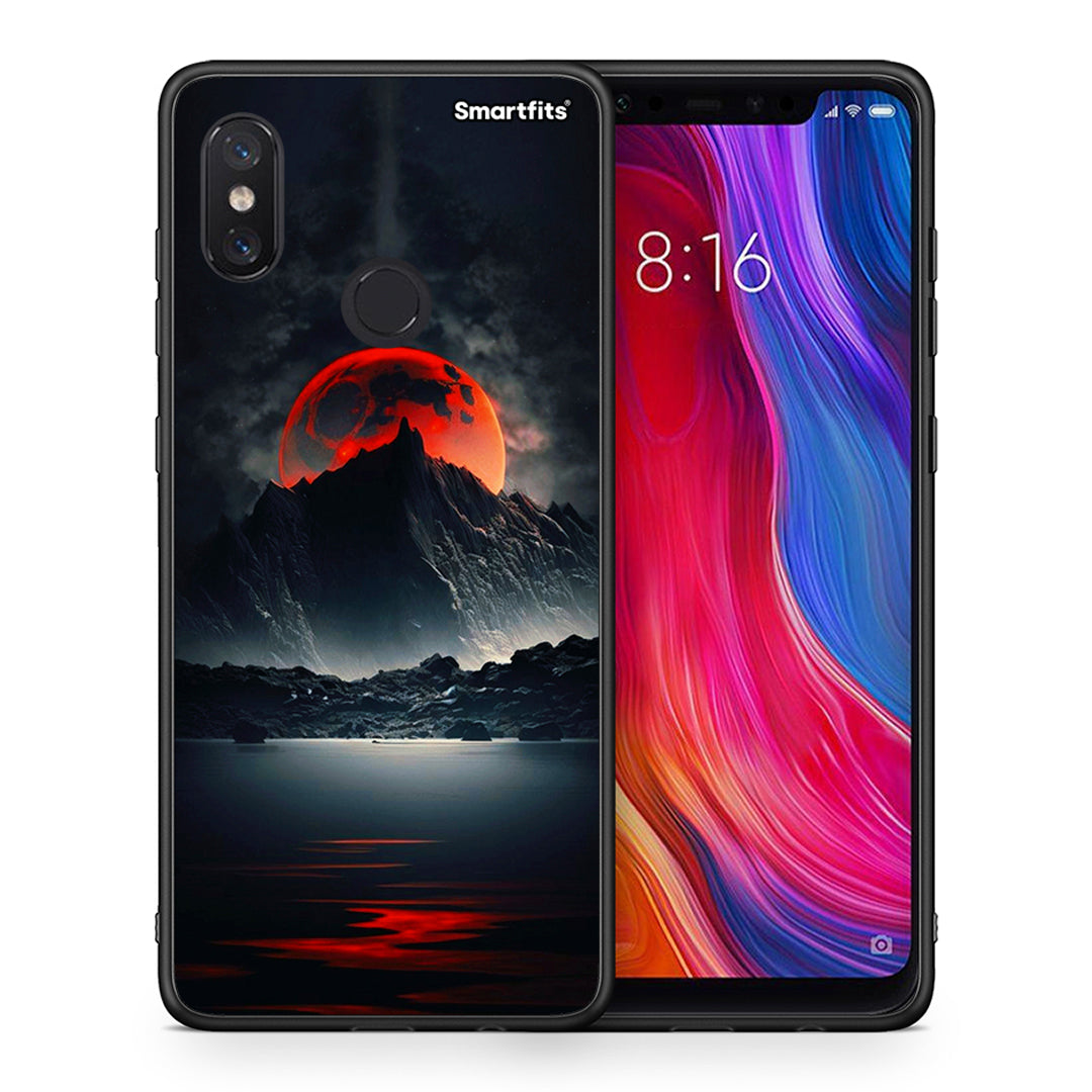 Θήκη Xiaomi Mi 8 Red Full Moon από τη Smartfits με σχέδιο στο πίσω μέρος και μαύρο περίβλημα | Xiaomi Mi 8 Red Full Moon case with colorful back and black bezels