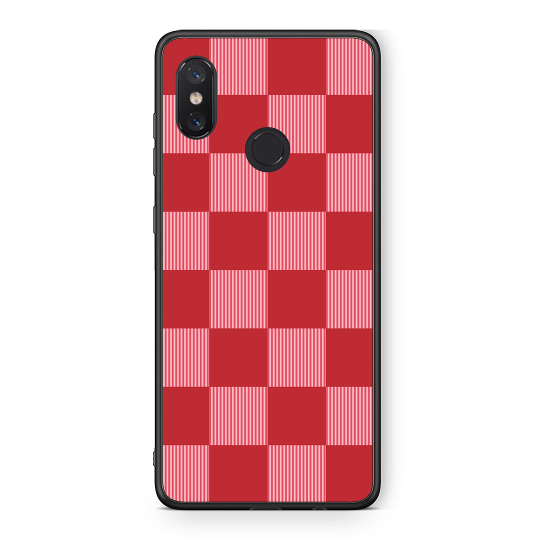 Θήκη Xiaomi Mi 8 Red and Pink Striped Checks από τη Smartfits με σχέδιο στο πίσω μέρος και μαύρο περίβλημα | Xiaomi Mi 8 Red and Pink Striped Checks case with colorful back and black bezels