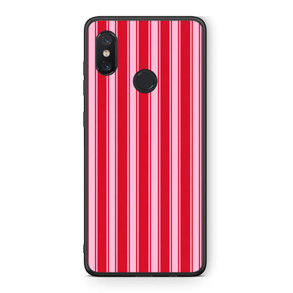 Θήκη Xiaomi Mi 8 Red and Pink Vertical Pinstripes από τη Smartfits με σχέδιο στο πίσω μέρος και μαύρο περίβλημα | Xiaomi Mi 8 Red and Pink Vertical Pinstripes case with colorful back and black bezels