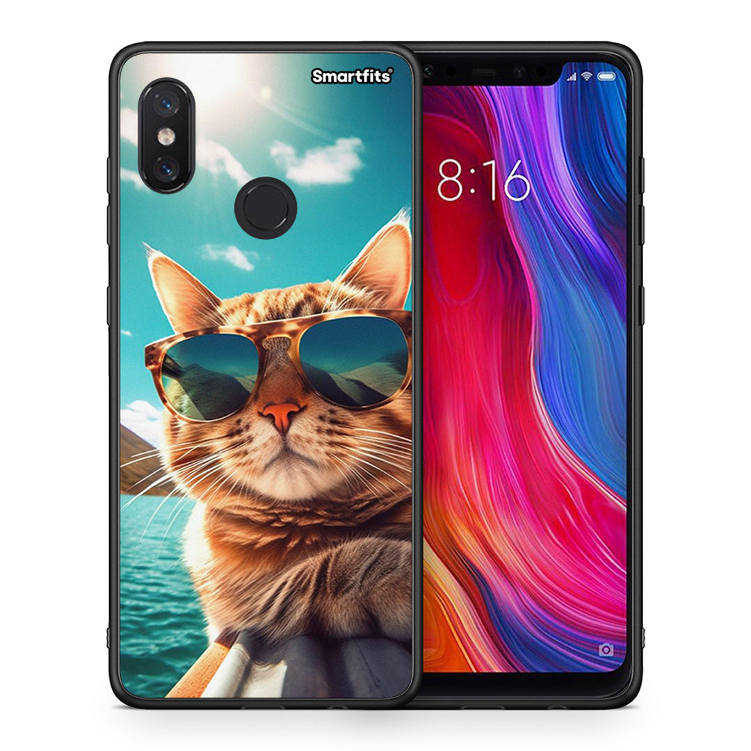 Θήκη Xiaomi Mi 8 Summer Cat από τη Smartfits με σχέδιο στο πίσω μέρος και μαύρο περίβλημα | Xiaomi Mi 8 Summer Cat case with colorful back and black bezels