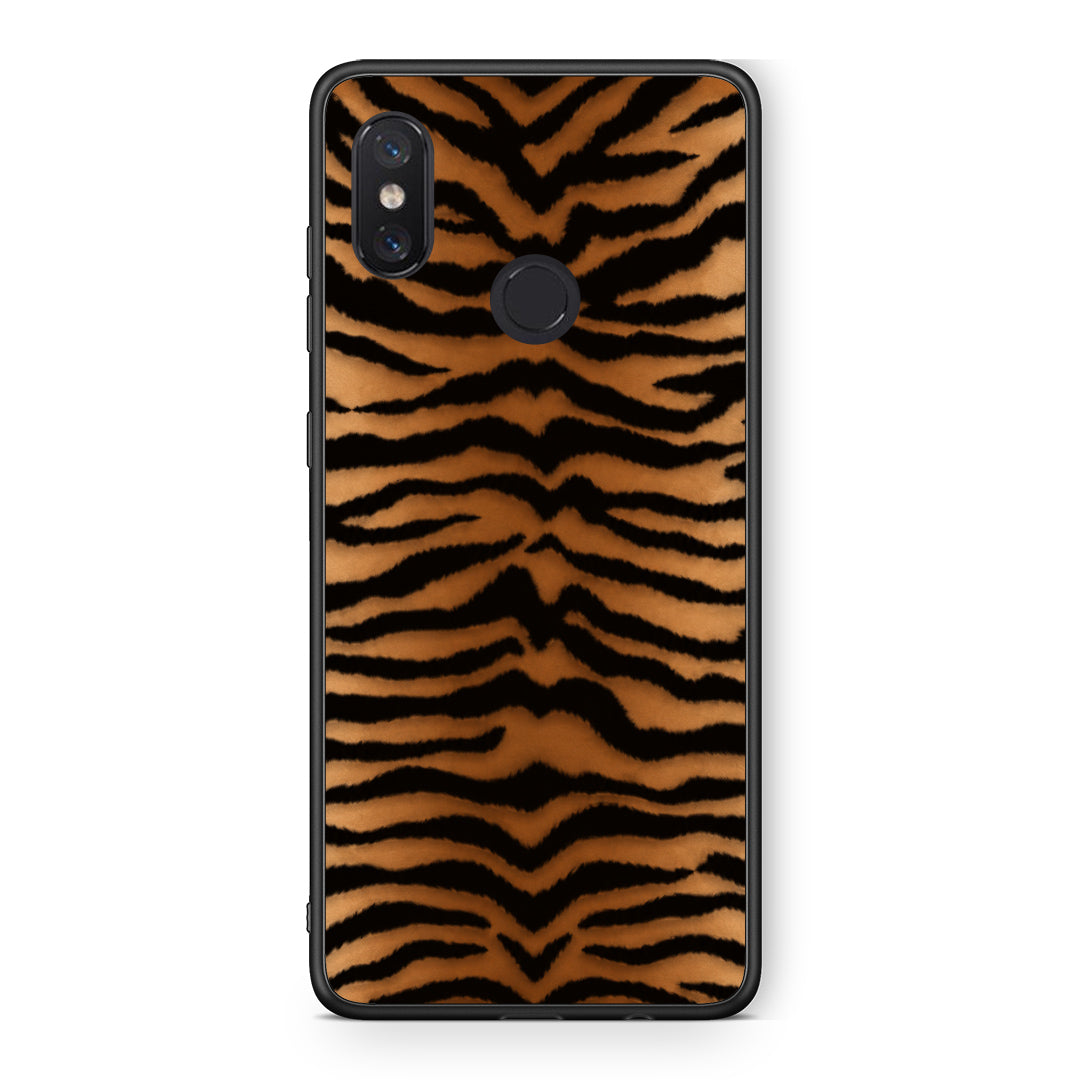 Θήκη Xiaomi Mi 8 Tiger Print Orange and Black από τη Smartfits με σχέδιο στο πίσω μέρος και μαύρο περίβλημα | Xiaomi Mi 8 Tiger Print Orange and Black case with colorful back and black bezels