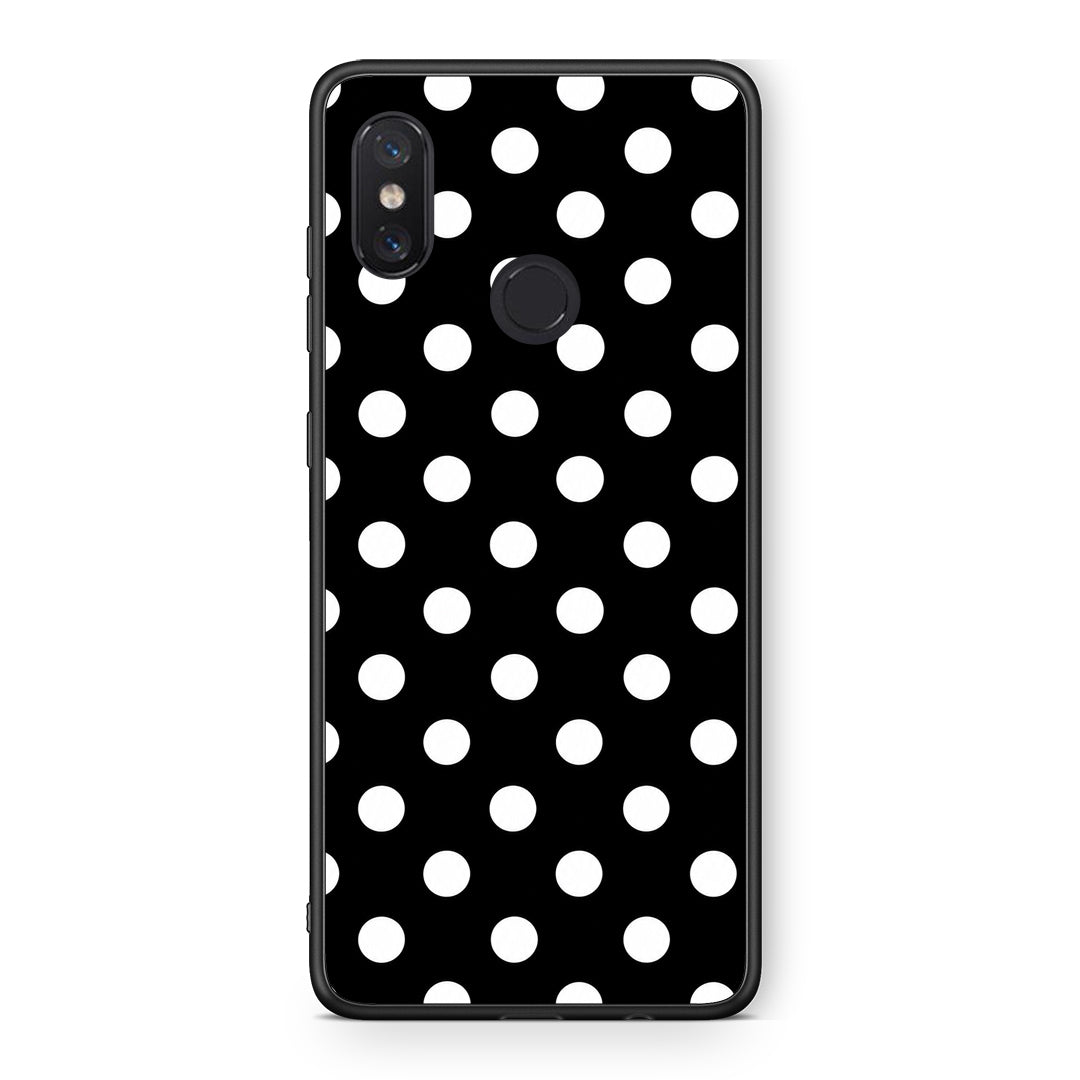 Θήκη Xiaomi Mi 8 White Polka Dots on Black από τη Smartfits με σχέδιο στο πίσω μέρος και μαύρο περίβλημα | Xiaomi Mi 8 White Polka Dots on Black case with colorful back and black bezels