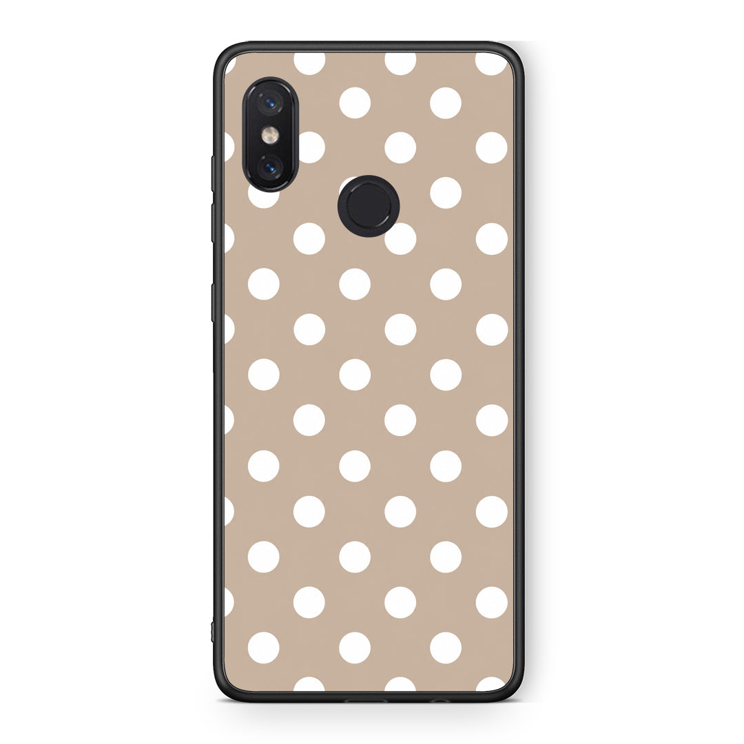 Θήκη Xiaomi Mi 8 White Polka Dots on Taupe από τη Smartfits με σχέδιο στο πίσω μέρος και μαύρο περίβλημα | Xiaomi Mi 8 White Polka Dots on Taupe case with colorful back and black bezels