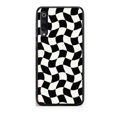 Θήκη Xiaomi Mi 9 Black and Cream Wavy Checkerboard από τη Smartfits με σχέδιο στο πίσω μέρος και μαύρο περίβλημα | Xiaomi Mi 9 Black and Cream Wavy Checkerboard case with colorful back and black bezels