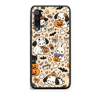 Θήκη Xiaomi Mi 9 Halloween Puppies and Friends on Cream από τη Smartfits με σχέδιο στο πίσω μέρος και μαύρο περίβλημα | Xiaomi Mi 9 Halloween Puppies and Friends on Cream case with colorful back and black bezels