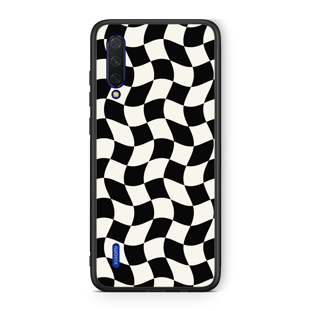 Θήκη Xiaomi Mi 9 Lite Black and Cream Wavy Checkerboard από τη Smartfits με σχέδιο στο πίσω μέρος και μαύρο περίβλημα | Xiaomi Mi 9 Lite Black and Cream Wavy Checkerboard case with colorful back and black bezels
