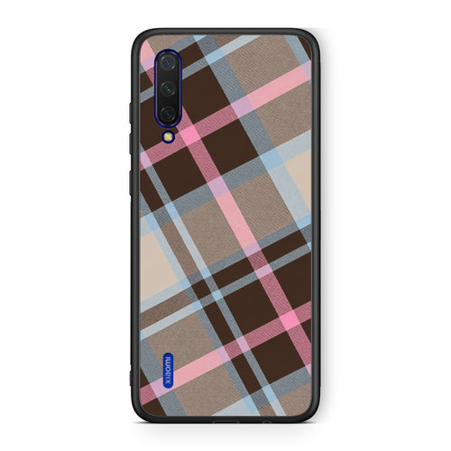 Θήκη Xiaomi Mi 9 Lite Brown Pink and Blue Diagonal Plaid από τη Smartfits με σχέδιο στο πίσω μέρος και μαύρο περίβλημα | Xiaomi Mi 9 Lite Brown Pink and Blue Diagonal Plaid case with colorful back and black bezels