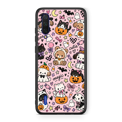 Θήκη Xiaomi Mi 9 Lite Halloween Cute Animals on Pink από τη Smartfits με σχέδιο στο πίσω μέρος και μαύρο περίβλημα | Xiaomi Mi 9 Lite Halloween Cute Animals on Pink case with colorful back and black bezels