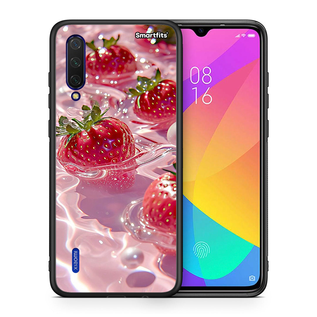 Θήκη Xiaomi Mi 9 Lite Juicy Strawberries από τη Smartfits με σχέδιο στο πίσω μέρος και μαύρο περίβλημα | Xiaomi Mi 9 Lite Juicy Strawberries case with colorful back and black bezels