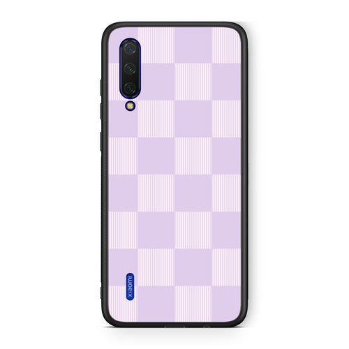 Θήκη Xiaomi Mi 9 Lite Lilac and Cream Striped Checks από τη Smartfits με σχέδιο στο πίσω μέρος και μαύρο περίβλημα | Xiaomi Mi 9 Lite Lilac and Cream Striped Checks case with colorful back and black bezels