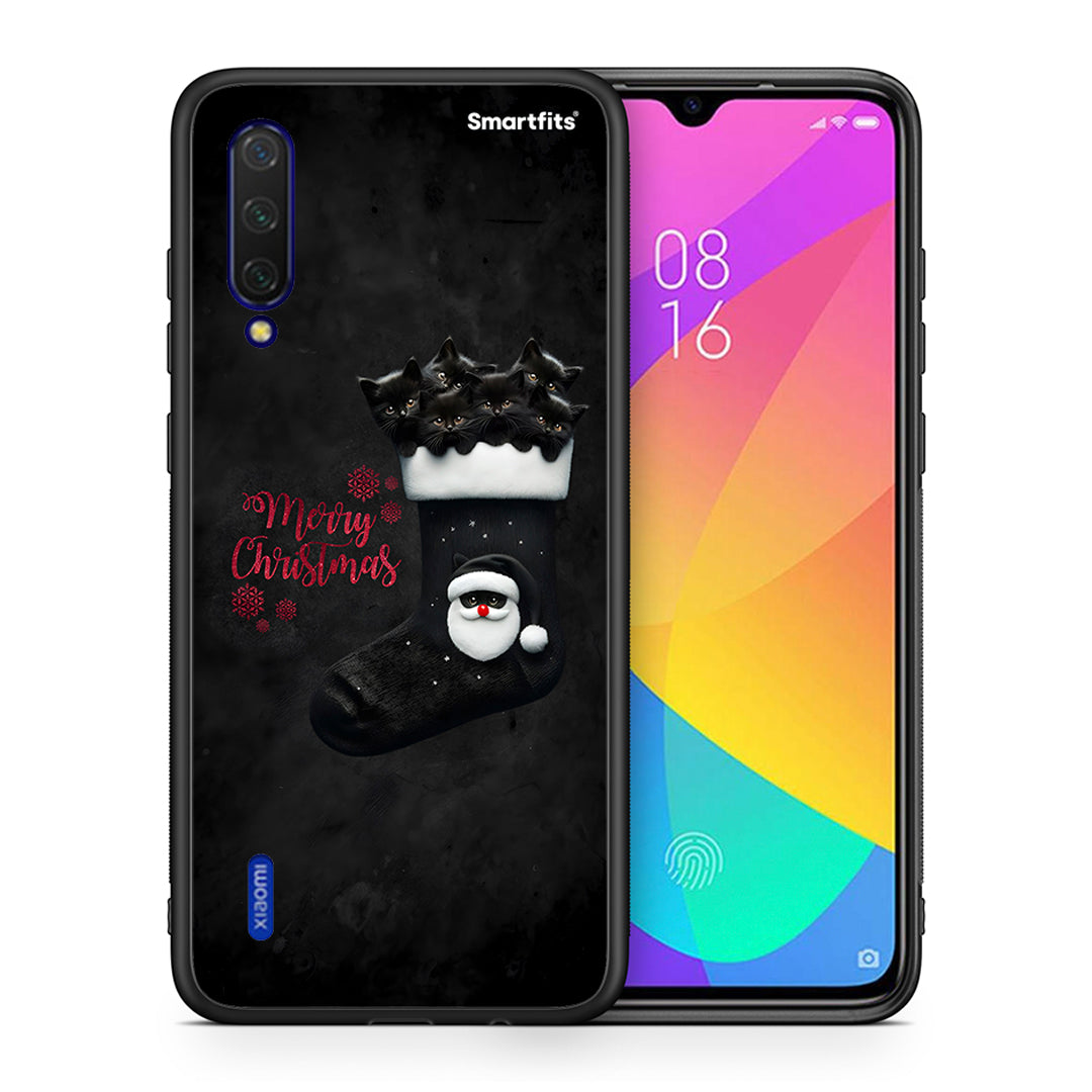 Θήκη Xiaomi Mi 9 Lite Merry Cat Christmas από τη Smartfits με σχέδιο στο πίσω μέρος και μαύρο περίβλημα | Xiaomi Mi 9 Lite Merry Cat Christmas case with colorful back and black bezels