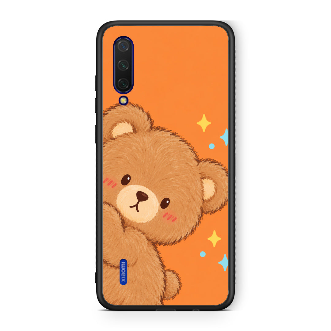 Θήκη Xiaomi Mi 9 Lite Peekaboo Teddy on Orange από τη Smartfits με σχέδιο στο πίσω μέρος και μαύρο περίβλημα | Xiaomi Mi 9 Lite Peekaboo Teddy on Orange case with colorful back and black bezels