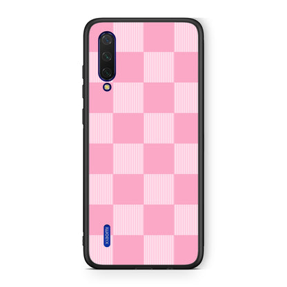 Θήκη Xiaomi Mi 9 Lite Pink and White Striped Checks από τη Smartfits με σχέδιο στο πίσω μέρος και μαύρο περίβλημα | Xiaomi Mi 9 Lite Pink and White Striped Checks case with colorful back and black bezels