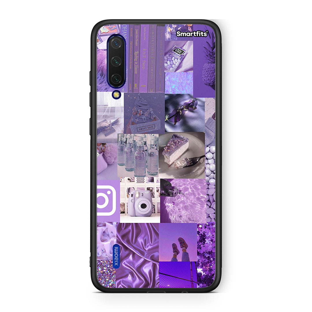 Xiaomi Mi 9 Lite Purple Aesthetic Collage θήκη από τη Smartfits με σχέδιο στο πίσω μέρος και μαύρο περίβλημα | Smartphone case with colorful back and black bezels by Smartfits