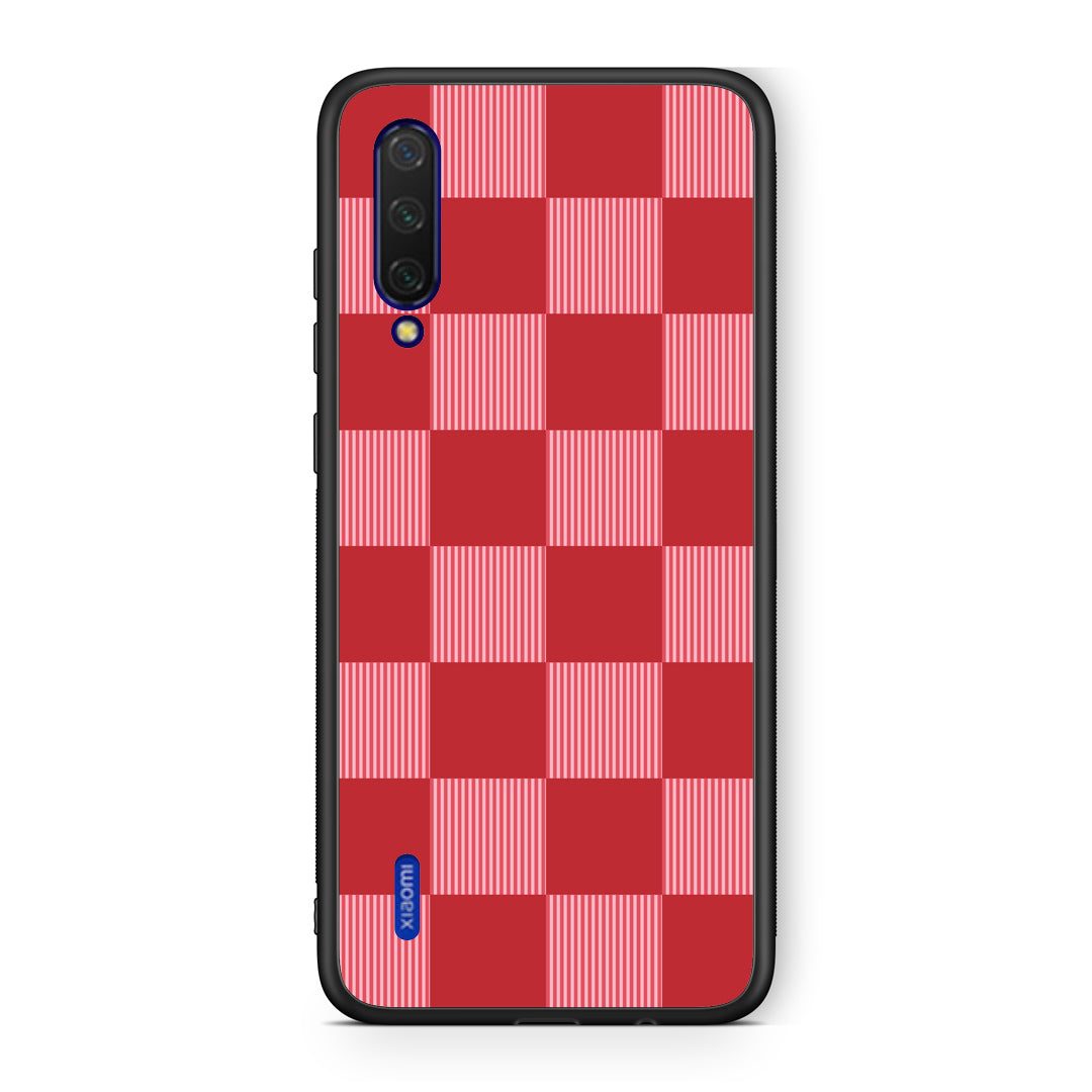 Θήκη Xiaomi Mi 9 Lite Red and Pink Striped Checks από τη Smartfits με σχέδιο στο πίσω μέρος και μαύρο περίβλημα | Xiaomi Mi 9 Lite Red and Pink Striped Checks case with colorful back and black bezels