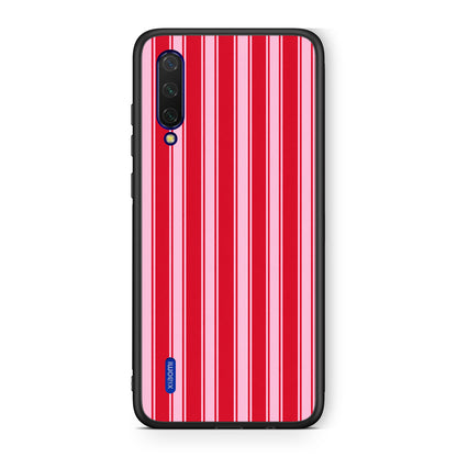 Θήκη Xiaomi Mi 9 Lite Red and Pink Vertical Pinstripes από τη Smartfits με σχέδιο στο πίσω μέρος και μαύρο περίβλημα | Xiaomi Mi 9 Lite Red and Pink Vertical Pinstripes case with colorful back and black bezels