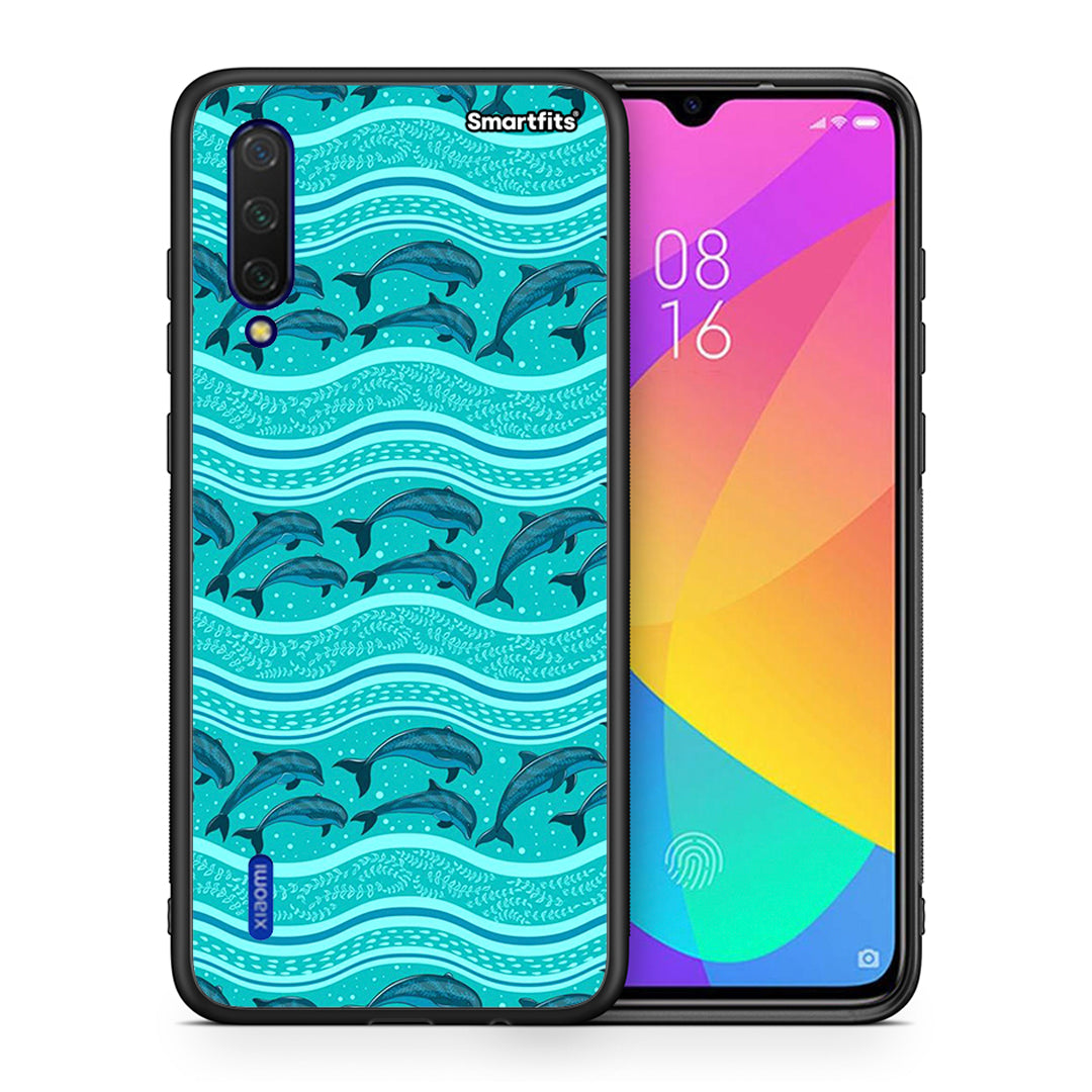 Θήκη Xiaomi Mi 9 Lite Swimming Dolphins από τη Smartfits με σχέδιο στο πίσω μέρος και μαύρο περίβλημα | Xiaomi Mi 9 Lite Swimming Dolphins case with colorful back and black bezels