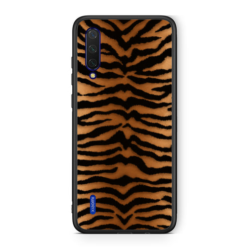 Θήκη Xiaomi Mi 9 Lite Tiger Print Orange and Black από τη Smartfits με σχέδιο στο πίσω μέρος και μαύρο περίβλημα | Xiaomi Mi 9 Lite Tiger Print Orange and Black case with colorful back and black bezels