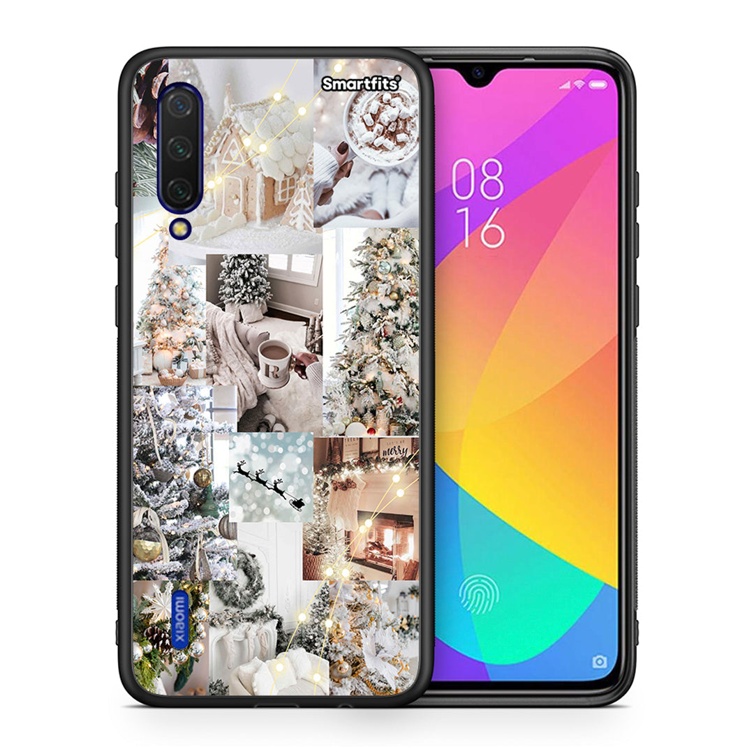 Θήκη Xiaomi Mi 9 Lite White Christmas από τη Smartfits με σχέδιο στο πίσω μέρος και μαύρο περίβλημα | Xiaomi Mi 9 Lite White Christmas case with colorful back and black bezels
