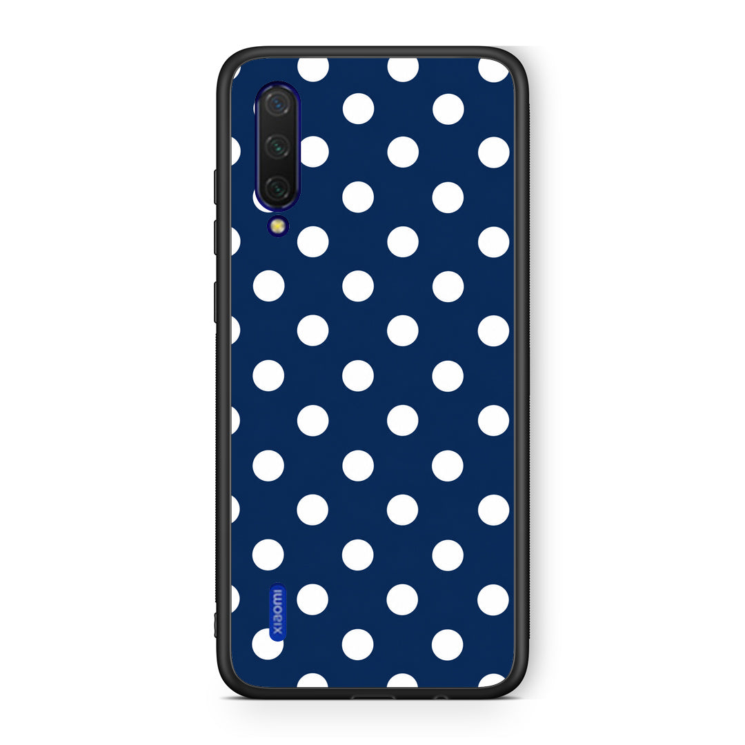 Θήκη Xiaomi Mi 9 Lite White Large Polka Dots on Navy από τη Smartfits με σχέδιο στο πίσω μέρος και μαύρο περίβλημα | Xiaomi Mi 9 Lite White Large Polka Dots on Navy case with colorful back and black bezels