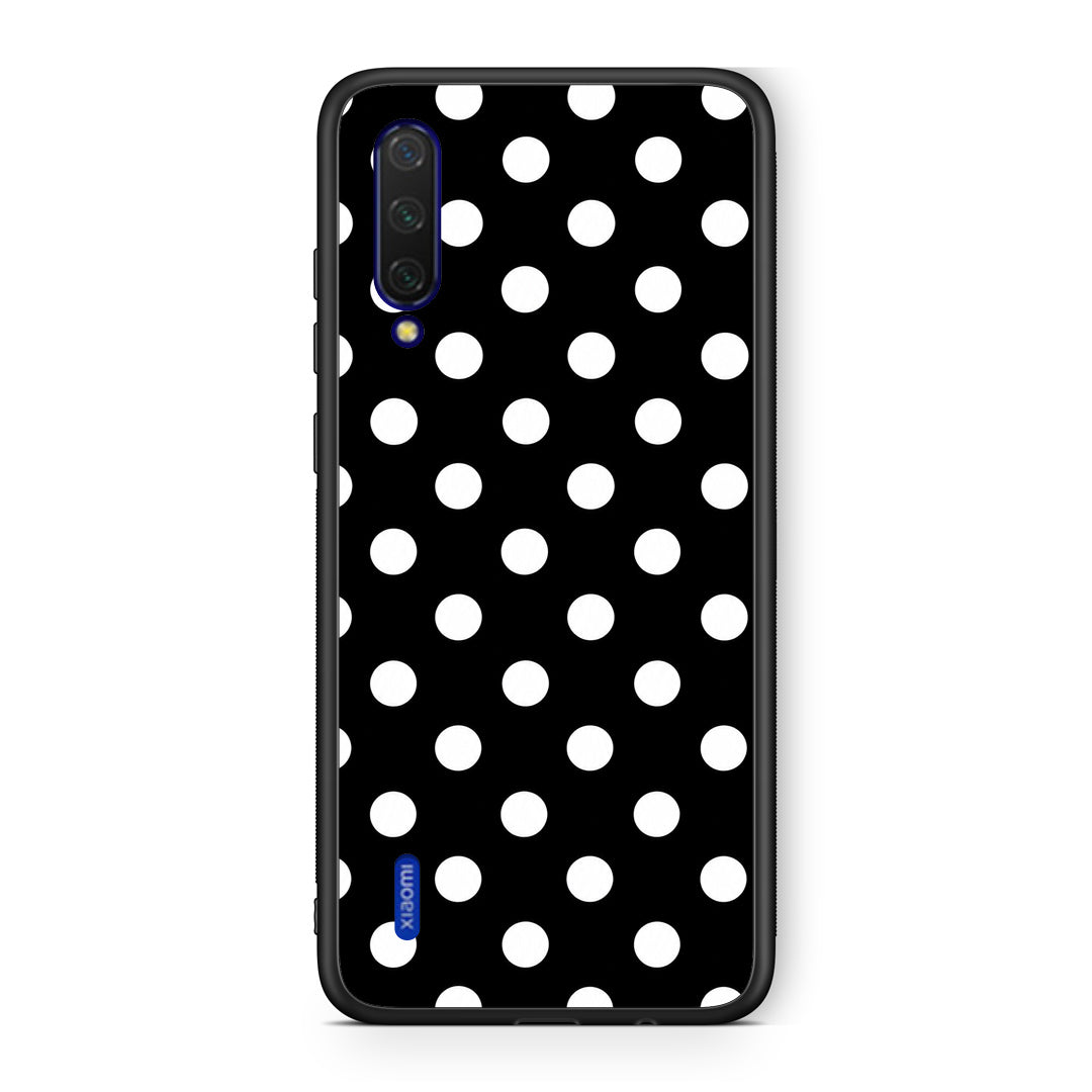 Θήκη Xiaomi Mi 9 Lite White Polka Dots on Black από τη Smartfits με σχέδιο στο πίσω μέρος και μαύρο περίβλημα | Xiaomi Mi 9 Lite White Polka Dots on Black case with colorful back and black bezels