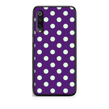 Θήκη Xiaomi Mi 9 Mint Polka Dots on Purple από τη Smartfits με σχέδιο στο πίσω μέρος και μαύρο περίβλημα | Xiaomi Mi 9 Mint Polka Dots on Purple case with colorful back and black bezels