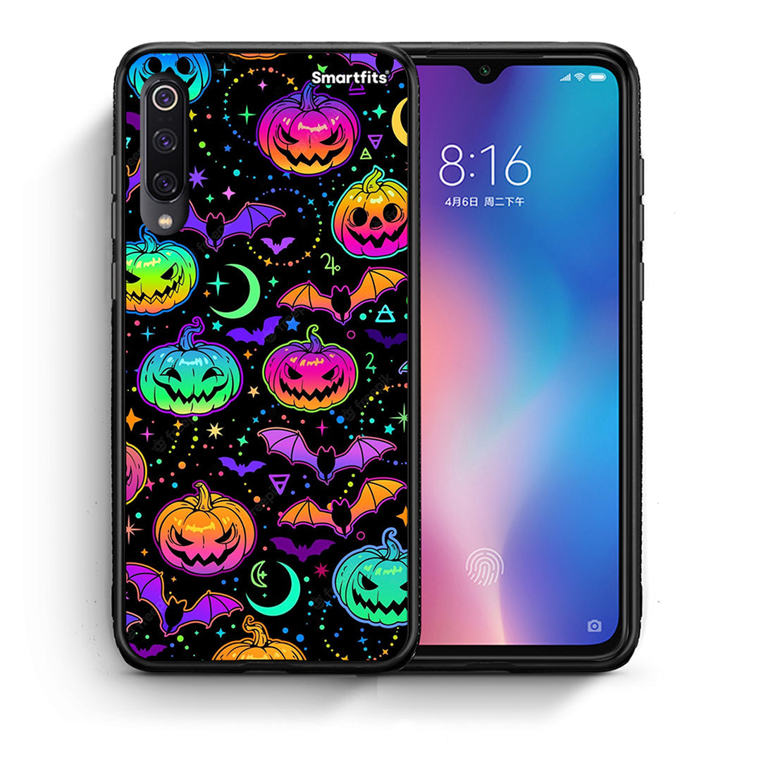 Θήκη Xiaomi Mi 9 Neon Halloween από τη Smartfits με σχέδιο στο πίσω μέρος και μαύρο περίβλημα | Xiaomi Mi 9 Neon Halloween case with colorful back and black bezels