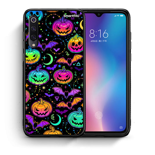 Θήκη Xiaomi Mi 9 Neon Halloween από τη Smartfits με σχέδιο στο πίσω μέρος και μαύρο περίβλημα | Xiaomi Mi 9 Neon Halloween case with colorful back and black bezels