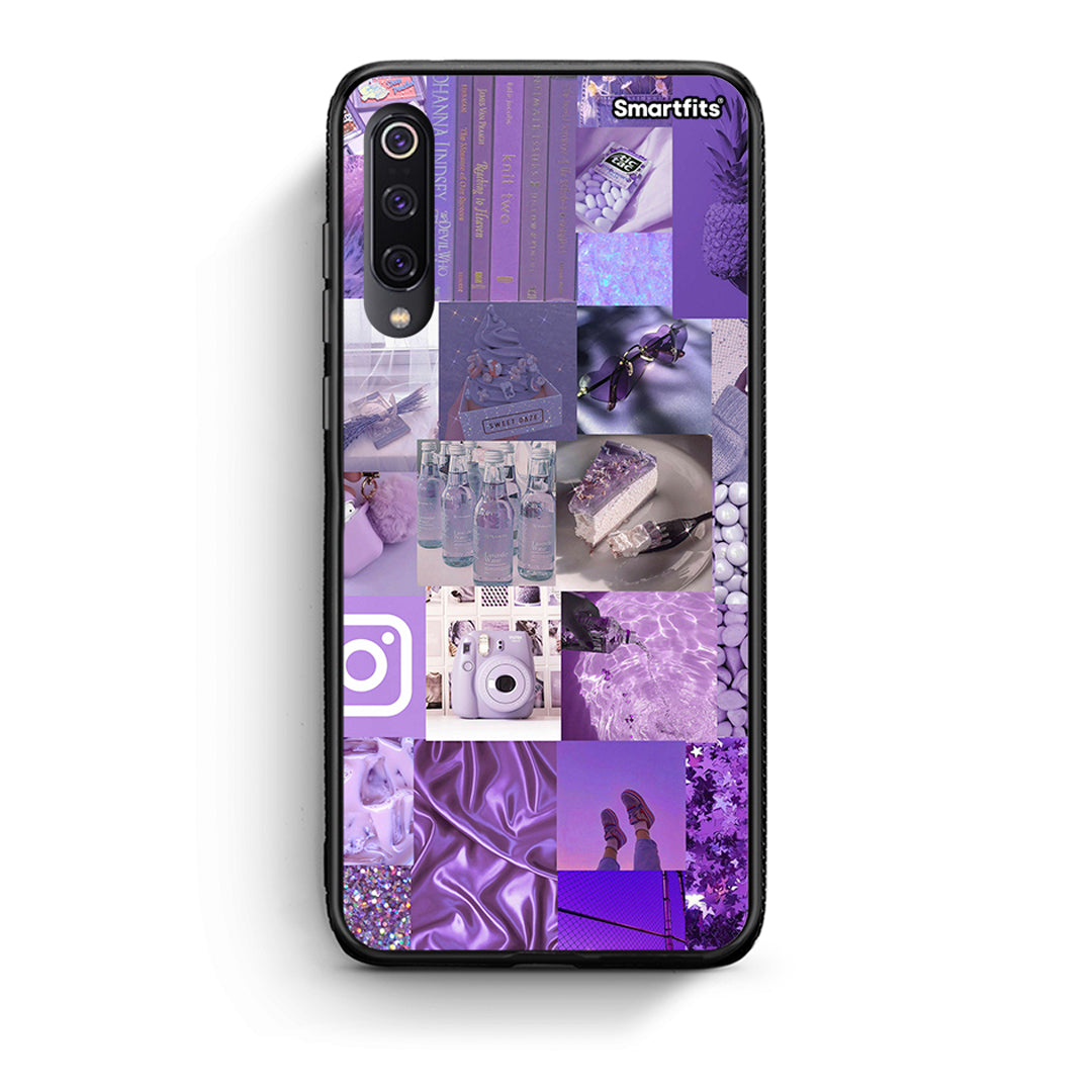 Xiaomi Mi 9 Purple Aesthetic Collage θήκη από τη Smartfits με σχέδιο στο πίσω μέρος και μαύρο περίβλημα | Smartphone case with colorful back and black bezels by Smartfits
