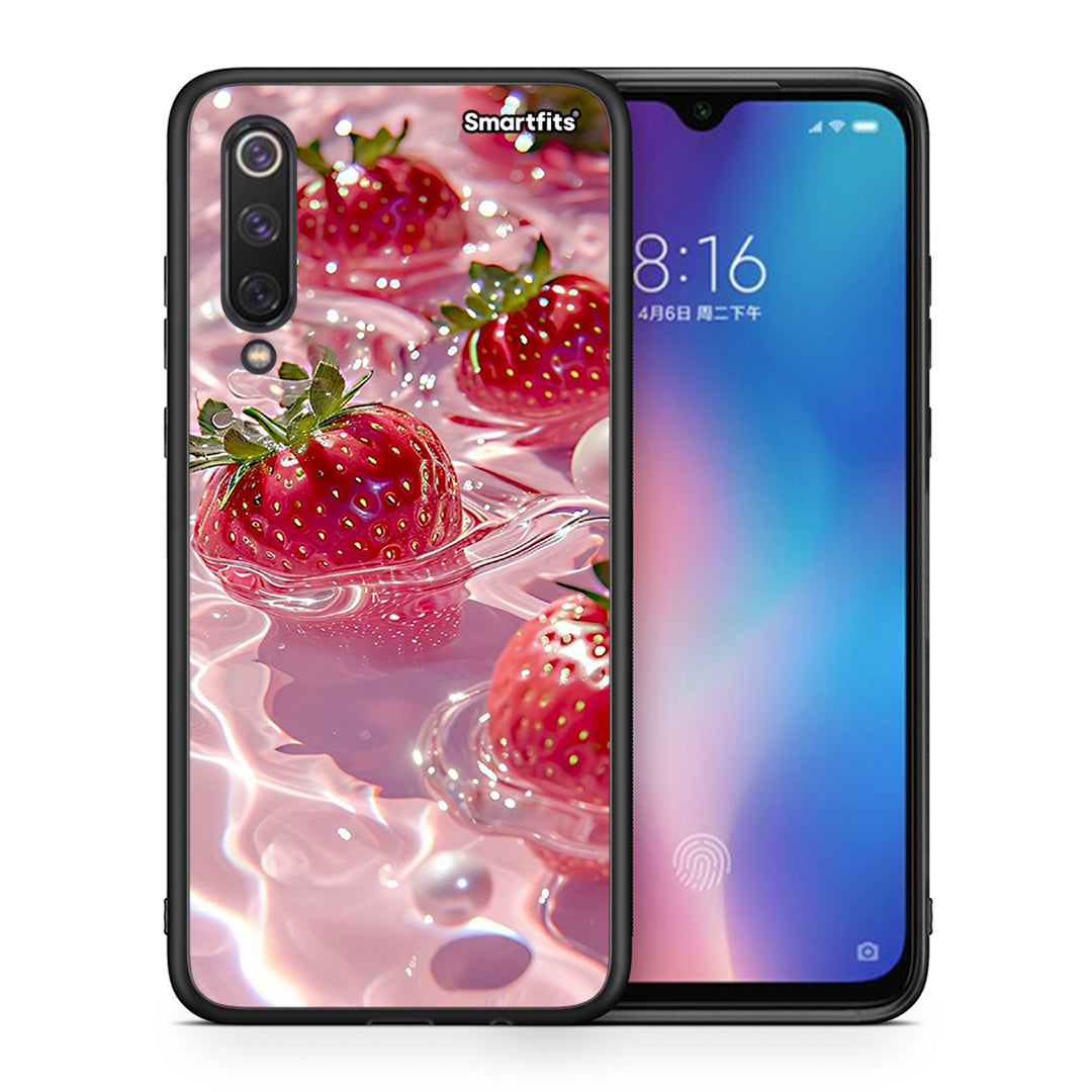 Θήκη Xiaomi Mi 9 SE Juicy Strawberries από τη Smartfits με σχέδιο στο πίσω μέρος και μαύρο περίβλημα | Xiaomi Mi 9 SE Juicy Strawberries case with colorful back and black bezels